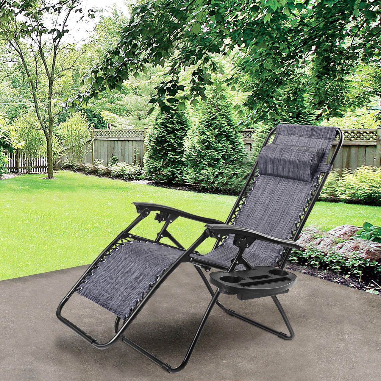 Outdoor Folding Zero Gravity Reclining Lounge Chair with Utility Tray